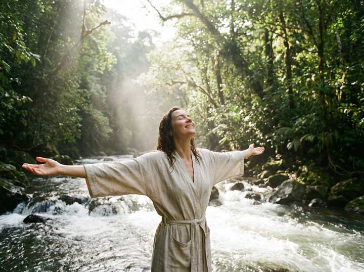 Personne respirant face à la nature